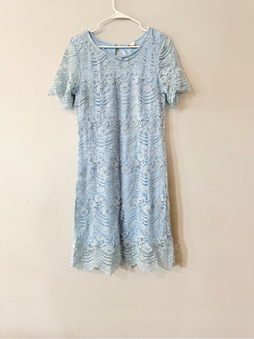 Cato Light Blue Lace Midi Dress with Short Sleeves